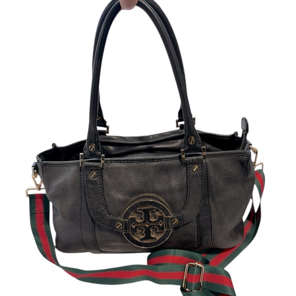 Tory Burch Large Black Leather Tote Strap Bag 13x9x5